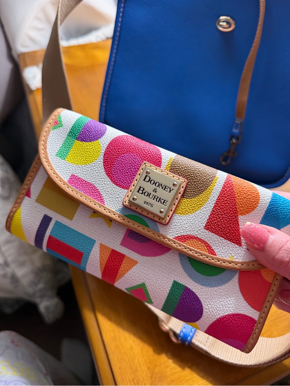 Dooney & Bourke Blue Leather Crossbody with Multicolor Logo Wallet - Picture 10 of 15
